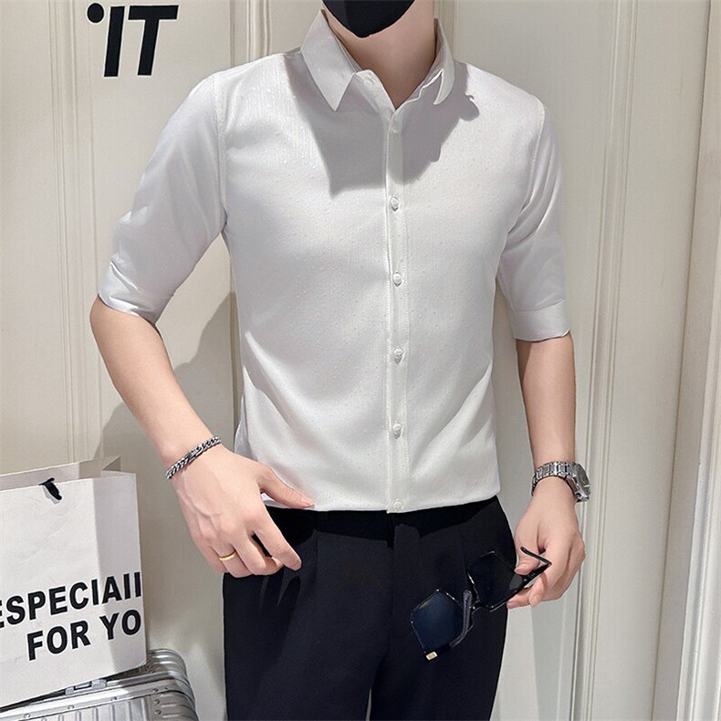 店主风社会小伙男士烫金七分袖痞帅衬衫301A-1/CS587/P55图片