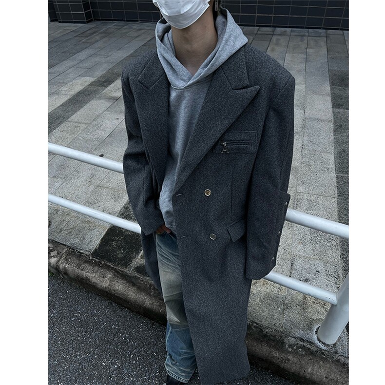 冬季高街痞帅毛呢大衣男过膝中长款宽松风衣外套XZ811A-F198-P128,男装风衣,星座811A