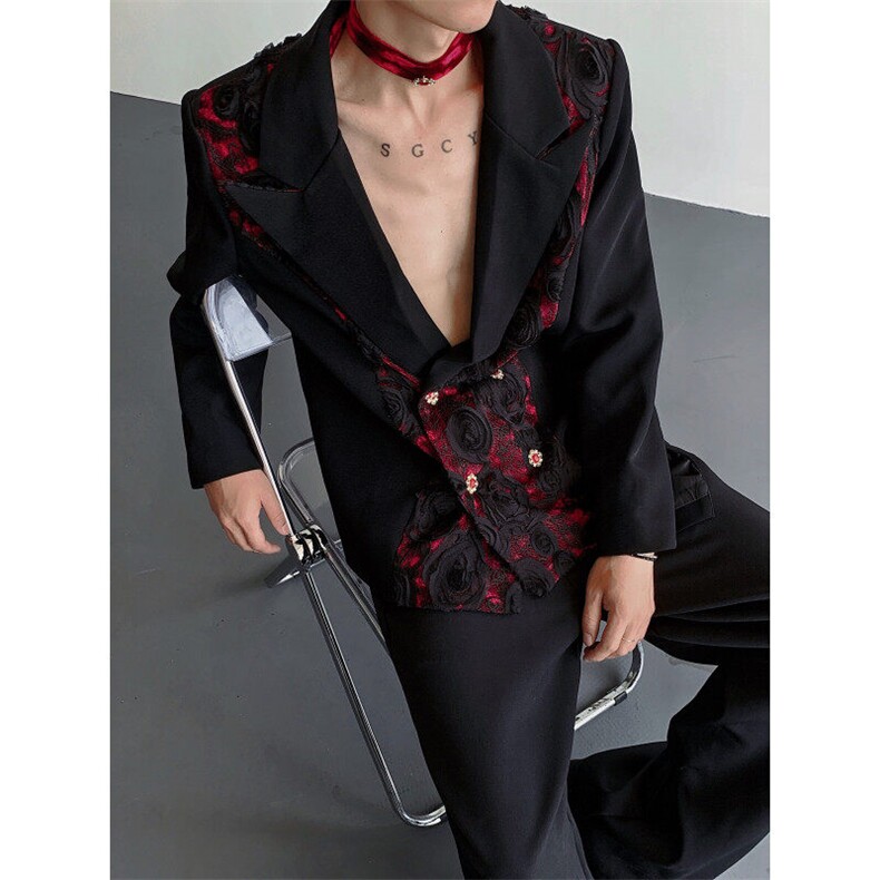 现货25秋冬礼服立体玫瑰花丝绒宝石绑带西装外套xz141-p168，男装西服，电商B288