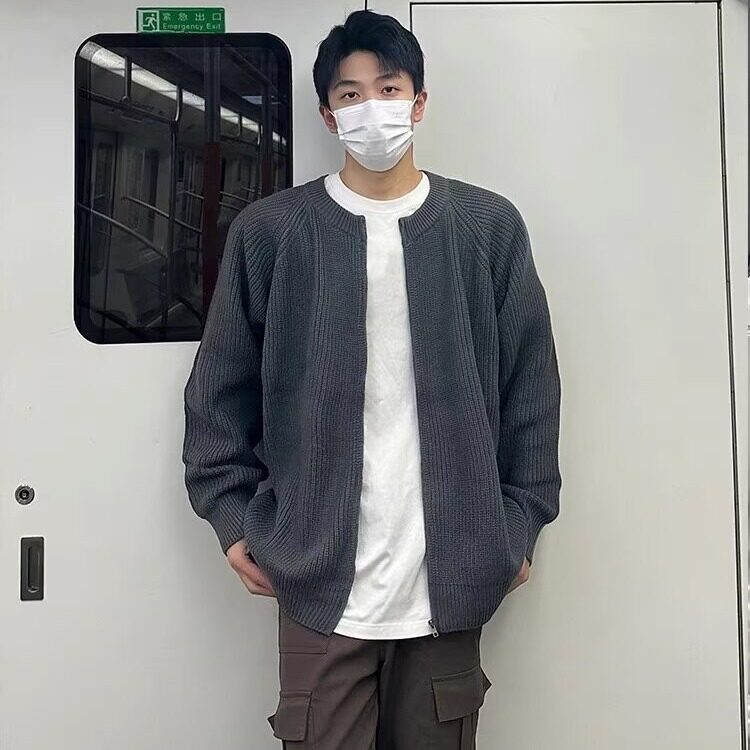 藏青色开衫毛衣男2025新款春秋季休闲潮常规长袖纯色立领青年气质,男装针织衫/毛衣,星座506A