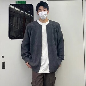 藏青色开衫毛衣男2025新款春秋季休闲潮常规长袖纯色立领青年气质图片
