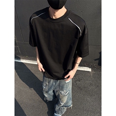 300克得物重磅100纯棉宽松拉链结构感光板短袖T恤男RH5026-特P33，男装T恤，星座610B-1