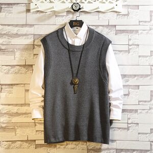 白墙日系简约圆领毛衣马甲男秋季百搭针织背心A090-MJ23 P40 限58,男装背心/马甲,电商A089-1