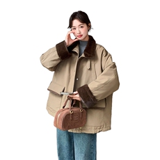 咖色立领工装派克羽绒服女冬季2025新款小个子中长款防风保暖加厚，女装羽绒服，2C159