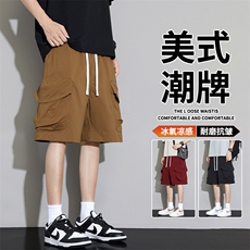 抖音品质美式宽松亮色工装短裤男潮牌系带A146-GY501特p35量大优，男装牛仔裤，HDA146
