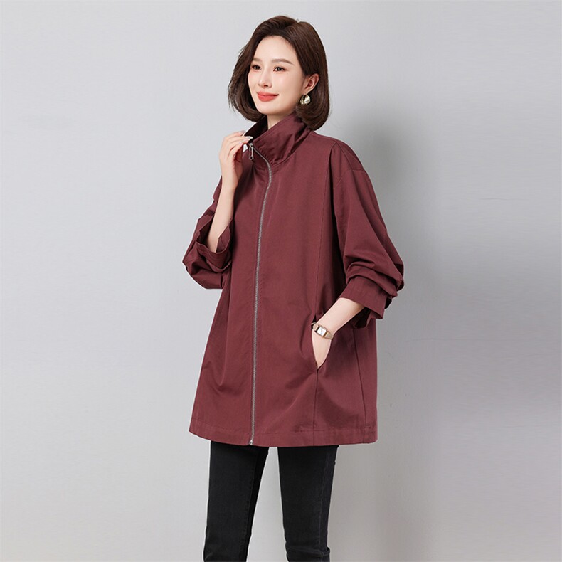 2024秋新品风衣外套拉链款简约休闲百搭风格中长款长袖纯色905款，女装风衣，秋牧寒烟