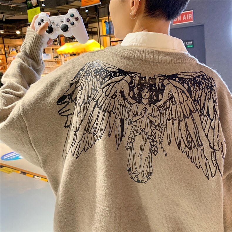 港风新款宽松休闲中性情侣圆领潮流印花毛衣男外套7671P48加绒P55,男装针织衫/毛衣,星座226-2