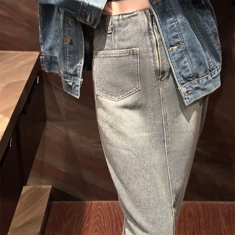 时尚高腰显瘦牛仔半身裙女新款气质百搭休闲长裙,女装牛仔裙,宛庄羊绒
