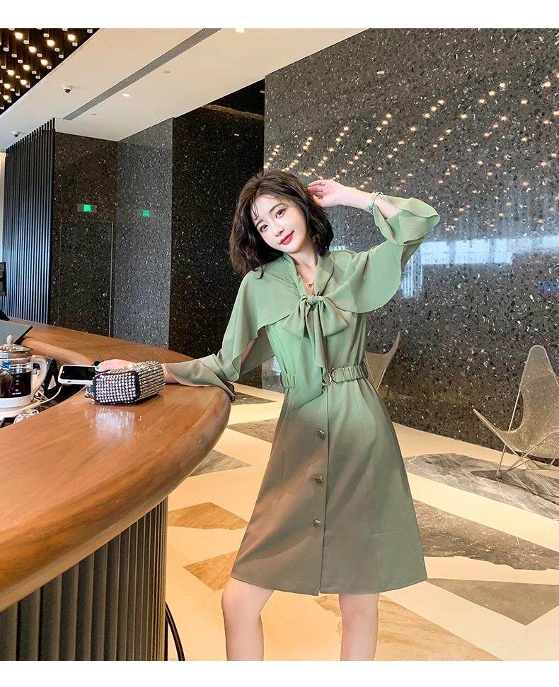 纱袖柔美雪纺连衣裙，女装连衣裙，卡西姆