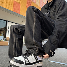 牛仔裤男秋冬美式高街vibe风宽松直筒裤潮牌阔腿老爹裤WH60-P50，男装牛仔裤，星座1008