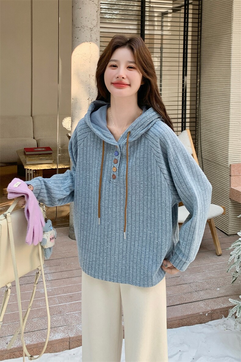 韩系氛围感套装女冬季2025新款毛绒拼接90绒外套连帽针织衫两件套,女装羽绒服,2C007