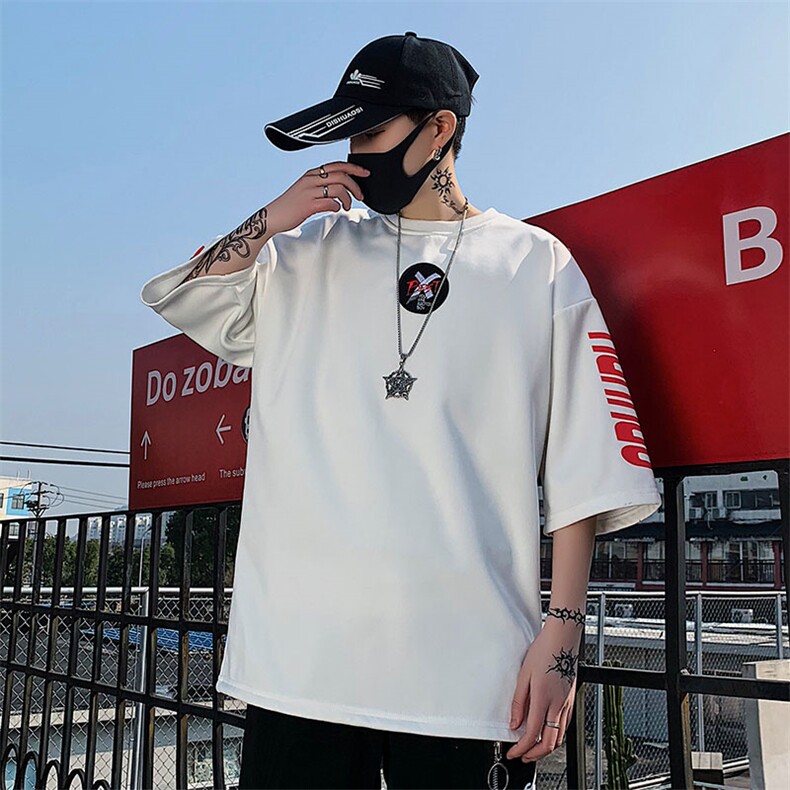 2021夏季新款百搭宽松大码五分袖印花男潮短袖T恤男A436-H35-P35,男装T恤,电商A436
