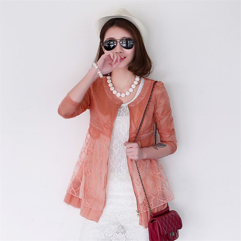 时尚轻薄防晒衣女夏季新款蕾丝拼接长袖外套百搭显瘦防紫外线开衫，女装防晒衣，凯瑟曼
