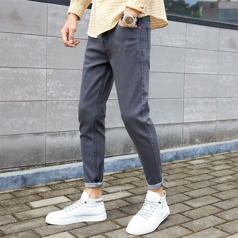 特批P45无差价牛仔裤男修身小脚百搭灰弹力九分新款休闲裤K1830，男装休闲裤，星座1006-1