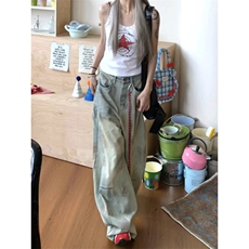 美式复古做旧脏染弯刀牛仔裤显瘦阔腿拖地裤Z0221-P55，男装牛仔裤，星座308B-2