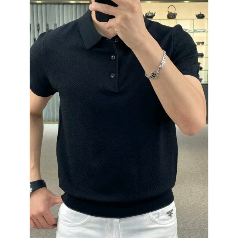 夏季新款轻奢冰丝简约POLO衫2025新款修身短袖T恤男,男装T恤,星座506A
