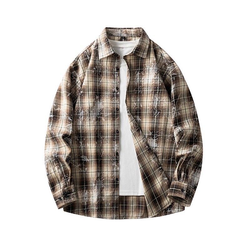 25年春季格子衬衫长袖大码宽松落肩现货DS-C323-1-2386-特批35，男装衬衫，电商C323-1