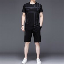 2023年夏款潮流休闲时尚男士运动短裤短袖套装P130，男装休闲套装，电商D223-1