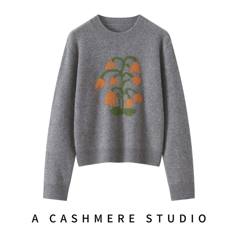 2025百搭时尚铃兰提花套衫大气时尚，女装针织衫/毛衣，铂欧羊绒