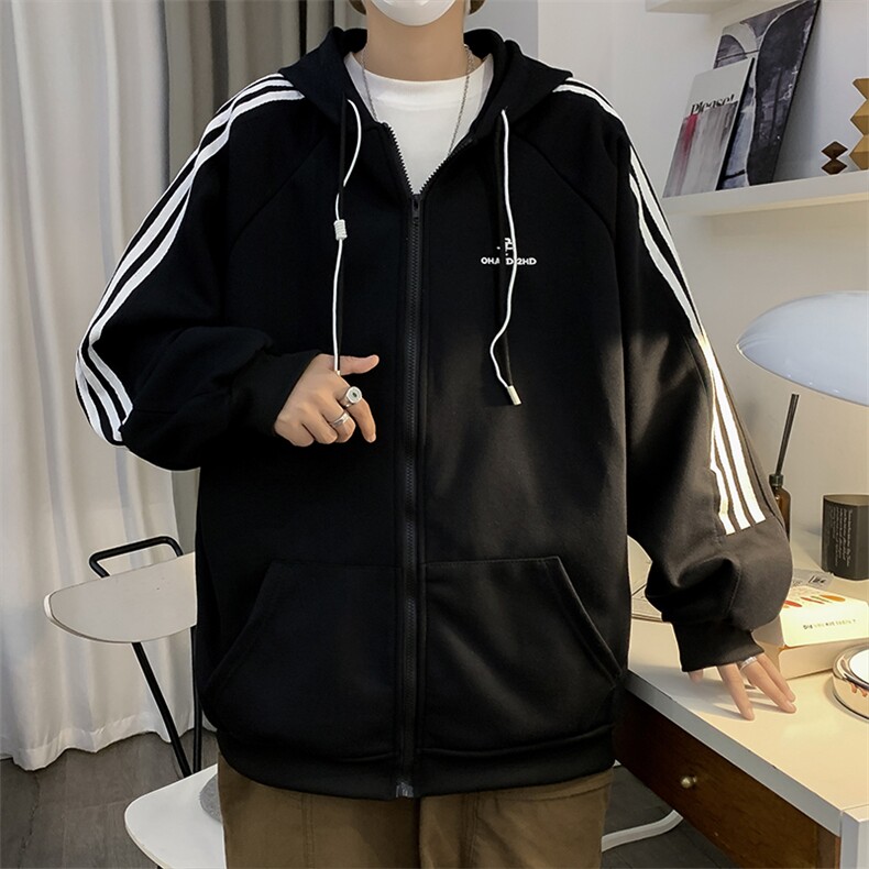 港风秋款男连帽卫衣字母刺绣夹克三条杠拉链外套WY8031P58,男装卫衣,星座1013-1