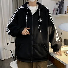 港风秋款男连帽卫衣字母刺绣夹克三条杠拉链外套WY8031P58，男装卫衣，星座1013-1