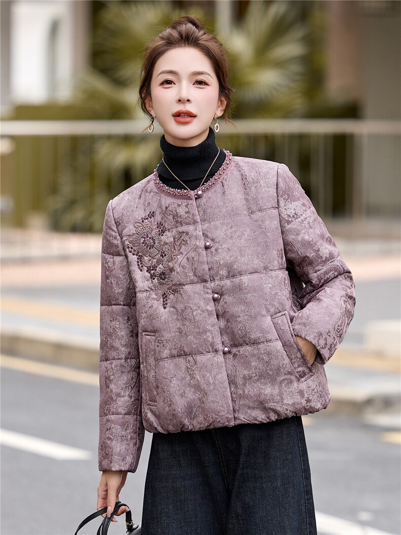 新中式刺绣棉衣外套女2025秋冬新款刺绣钉珠洋气绵羊毛棉服外套潮,女装棉衣/棉服,拾衣