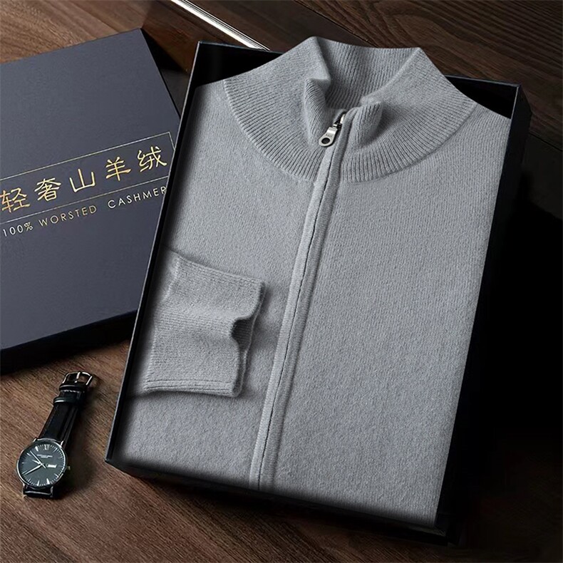 男士秋冬季新款简约休闲齐兜35%山羊绒开衫外套，男装羊绒套衫，台绒羊绒