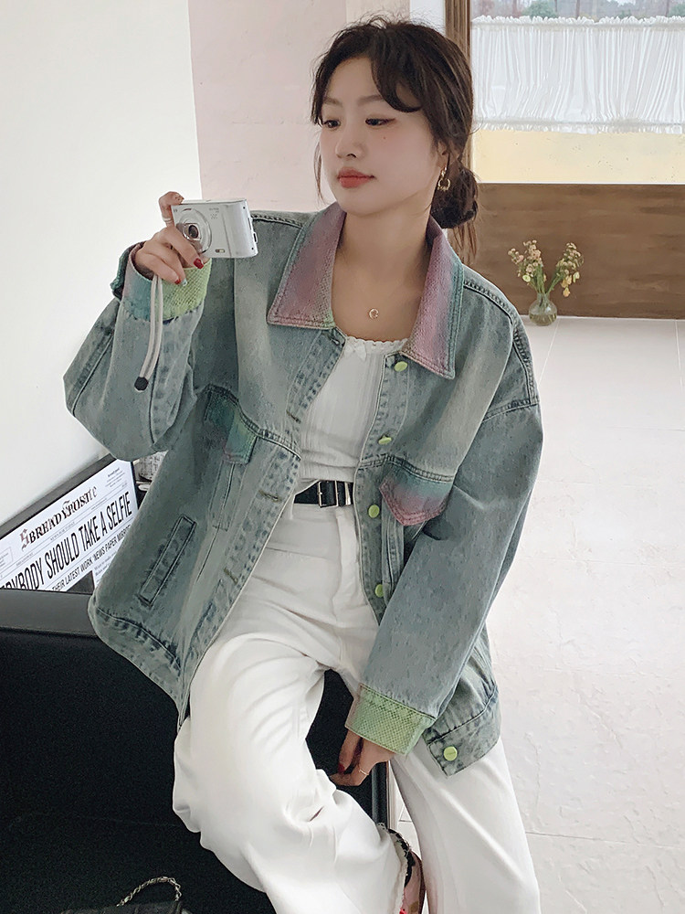 美式复古牛仔外套女2025春季新款盐系宽松小个子休闲渐变夹克上衣,女装短外套,浙宝305