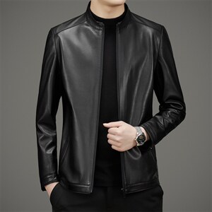 DLSN22027新款皮衣男头层胎牛皮夹克立领商务休闲男装P1450图片