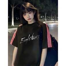 抖音得物品质二开240克宽松纯棉美式潮牌印花三条杠中性风短袖T恤，男装T恤，电商A486-1