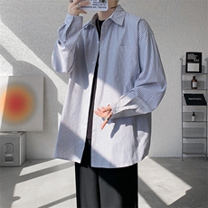 春夏条纹衬衫男长袖薄款痞帅高级感宽松慵懒风大码衬衣CS29003P45，男装衬衫，电商B312
