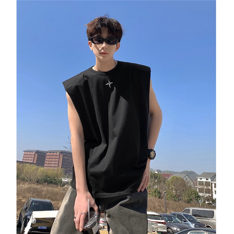 1美式港风垫肩四角星设计背心大码M-5XL休闲背心男BX8764P25控39，男装背心/马甲，星座226-2