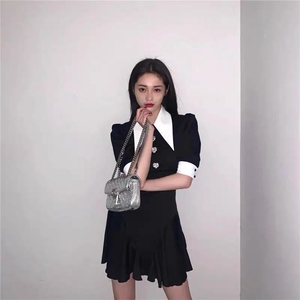 【现货】周洁琼同款连衣裙，冰丝翻领短袖A版连衣裙图片