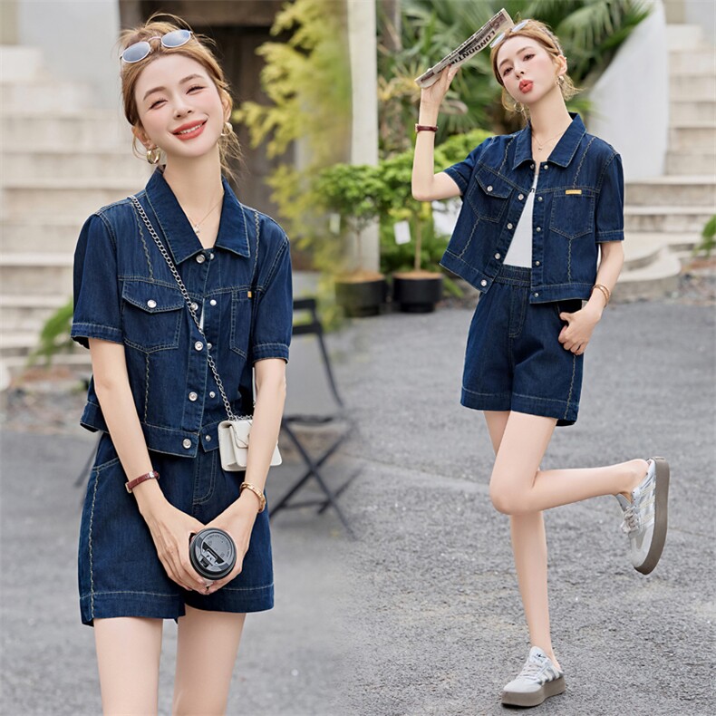 薄款休闲牛仔套装女2025夏季减龄一整套高级感绝美穿搭短裤两件套，女装套装/套裙，意芙