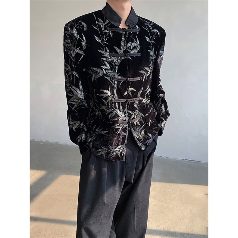 现货！25刺绣竹叶男士新中式盘扣高品质西装xz86-p178图片