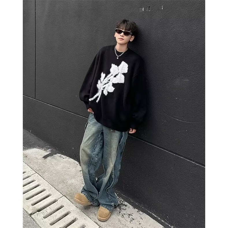 美式圆领毛衣男慵懒风休闲水貂绒提花针织衫M562P45,男装针织衫/毛衣,星座1116-2