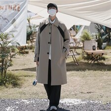 春秋款高级感卡其色大衣外套轻熟风男装长款风衣男士W5077-P60，男装风衣，星座512-2