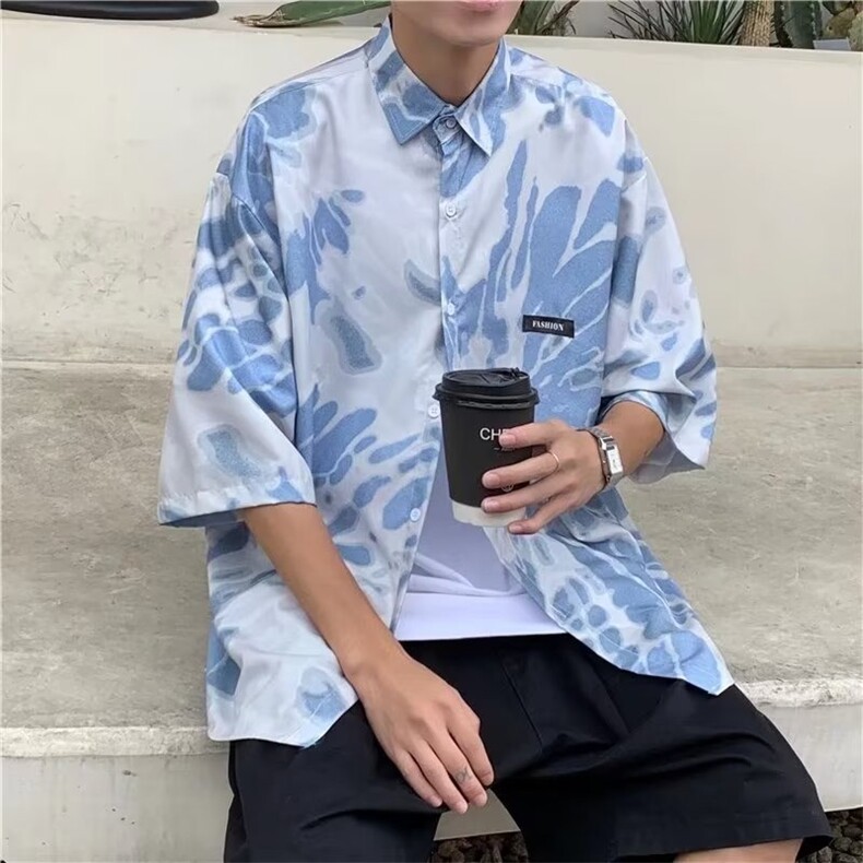 夏款男短袖衬衣扎染印花花衬衣短袖外套CS623P30,女装短外套,星座1013-1
