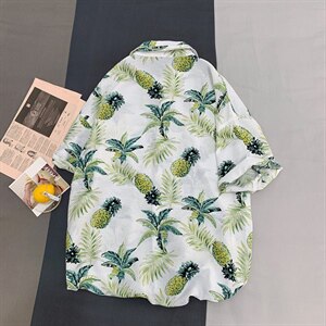 2021夏季新日系大码男港风沙滩情侣休闲短袖印花衬衫C3029-P35图片