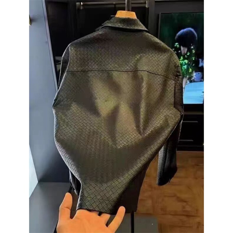 (网图)编织皮加绒格子PU皮夹克潮牌时尚工装痞帅313B-KL50-P125,男装夹克,星座313B