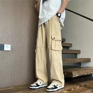 日系大口袋阔腿宽松直筒工装休闲裤男女潮流抽绳束脚裤K6540-P43图片