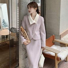 粉紫色毛呢裙女秋冬2025新款小香风高级感流行半身裙，女装毛呢外套，浙宝193A