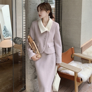 粉紫色毛呢裙女秋冬2025新款小香风高级感流行半身裙图片