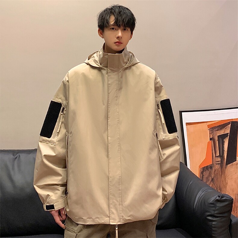 春季新款魔术贴连帽夹克潮流机能风百搭冲锋衣外套CYJK9235-P80,男装夹克,电商A128