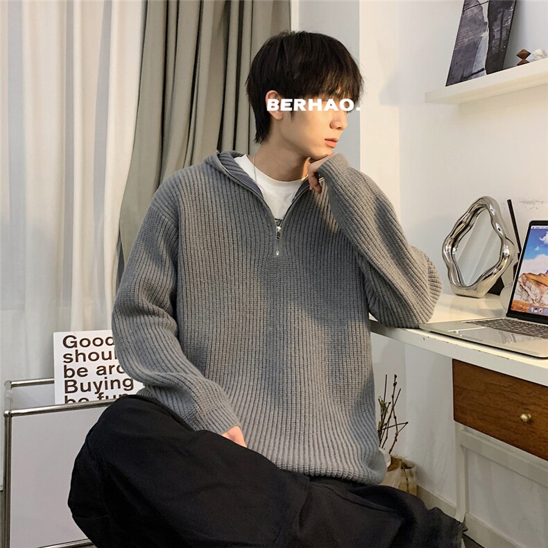 复古小众半拉链连帽毛衣男韩版oversize懒惰针织衫外套BY315-p58,男装针织衫/毛衣,星座1008