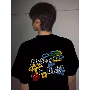 万针全刺绣工艺抖音得物高品质260克重磅纯棉双纱美式高街短袖T恤图片