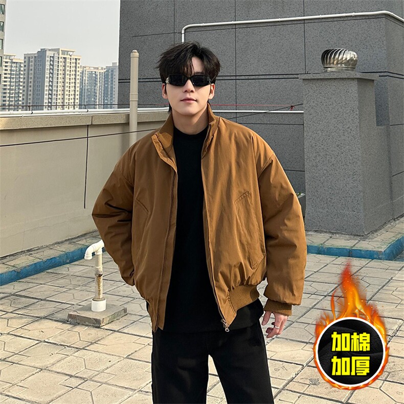 现货冬季美拉德立领飞行夹克廓形高街棒球服加棉加厚棉衣外套，男装夹克，电商A443