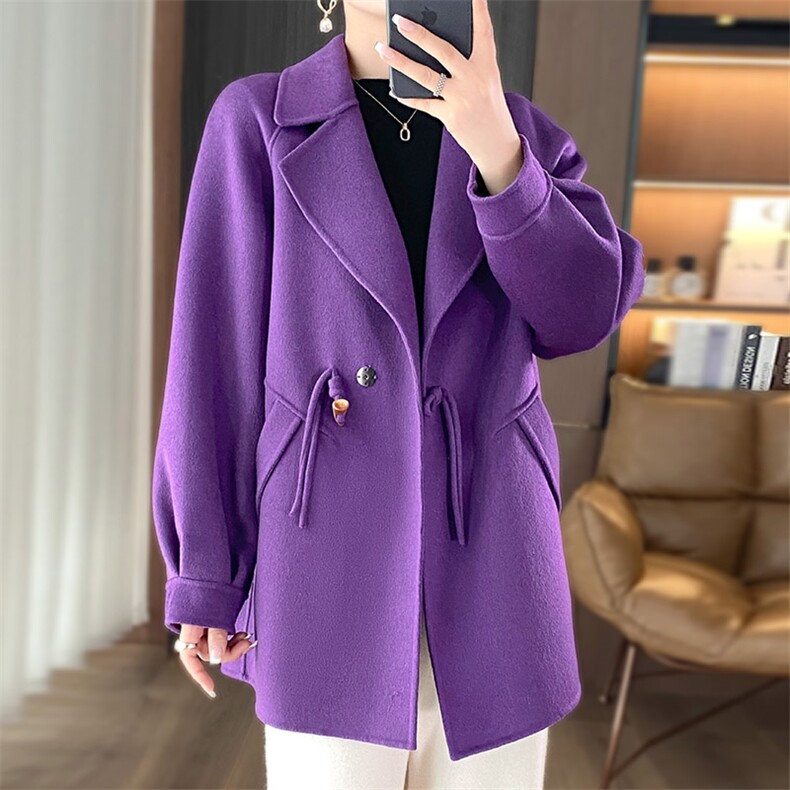 时尚百搭纯色羊毛大衣女款高奢双面呢外套显瘦修身长款风衣,女装双面呢大衣,乾庄羊绒