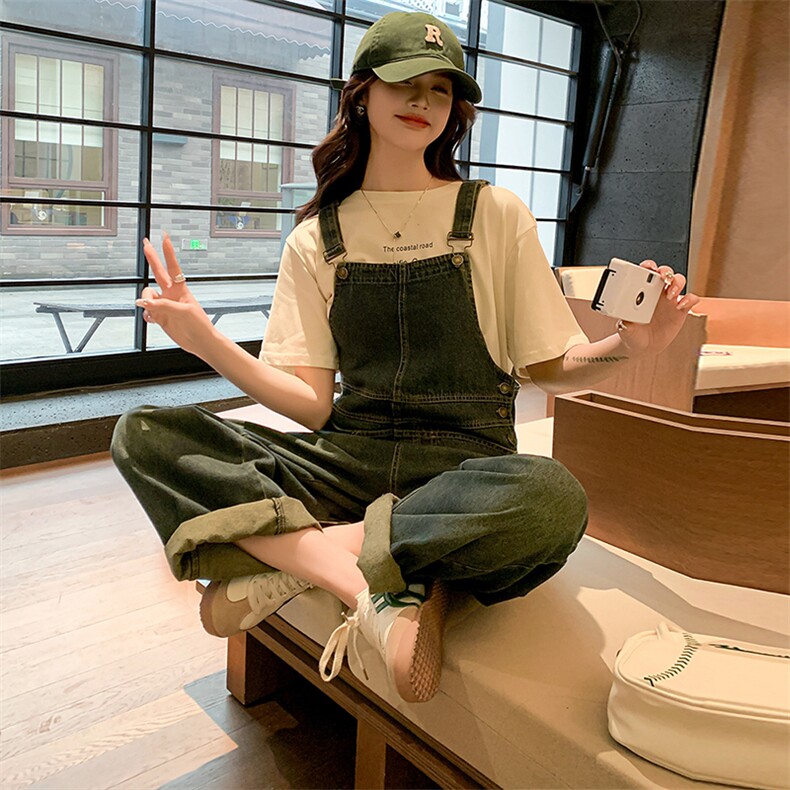 港风复古工装牛仔背带裤女春秋2025新款宽松慵懒风绝美炸街阔腿裤,女装牛仔裤,浙宝305