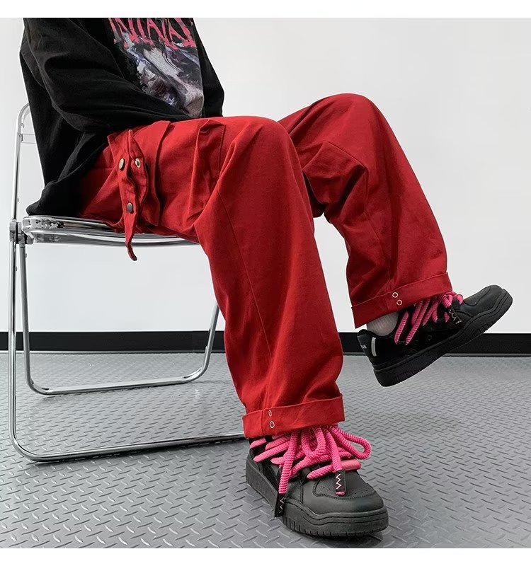 美式复古新款阔腿裤子男女翻盖高腰设计感休闲工装长裤GK666-p55,男装工装外套,星座1008-1